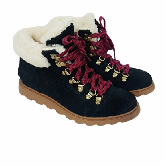 Sorel Shoes - SOREL Ainsley Conquest Weatherproof Lace Up Shearling Boots Black